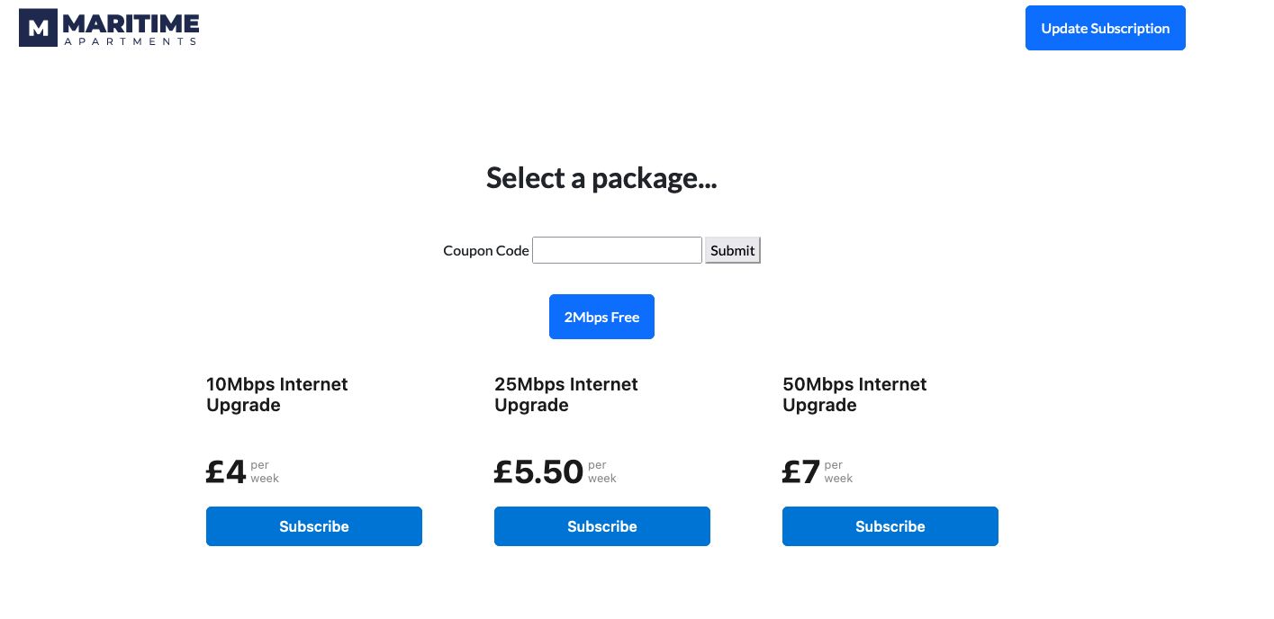 Internet upgrade portal